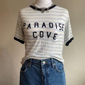 brandy melville paradise cove blue white striped ringer baby tee nautical sailor